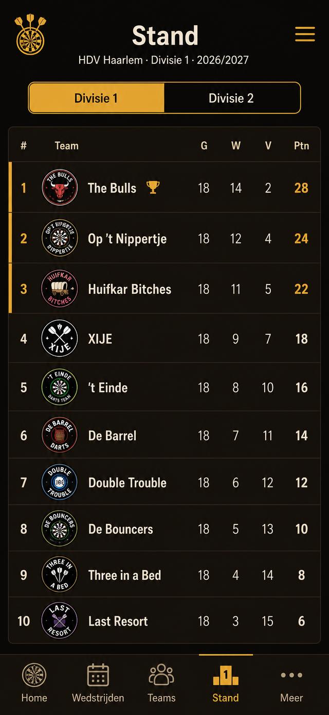Player view of fixtures and standings