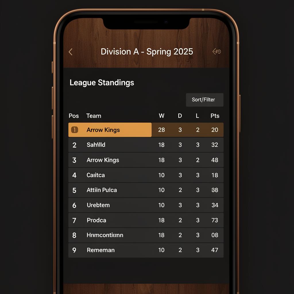 Player view of fixtures and standings